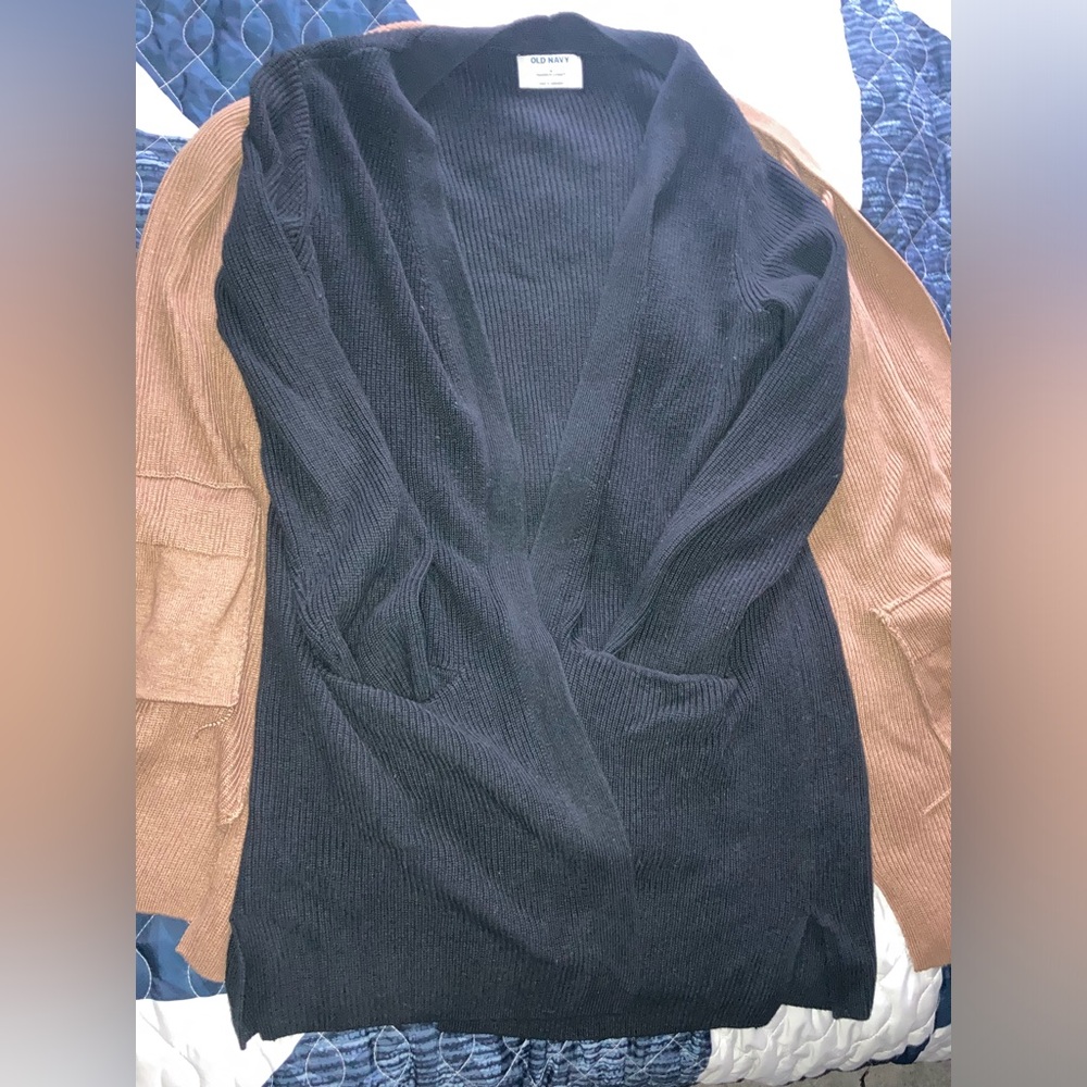 Long Knit Open Front Sweater mid weight with pockets - very cute casual office